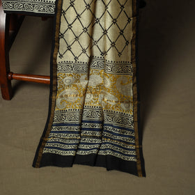 Chanderi silk hand block bagru print 3pc unstitched dress