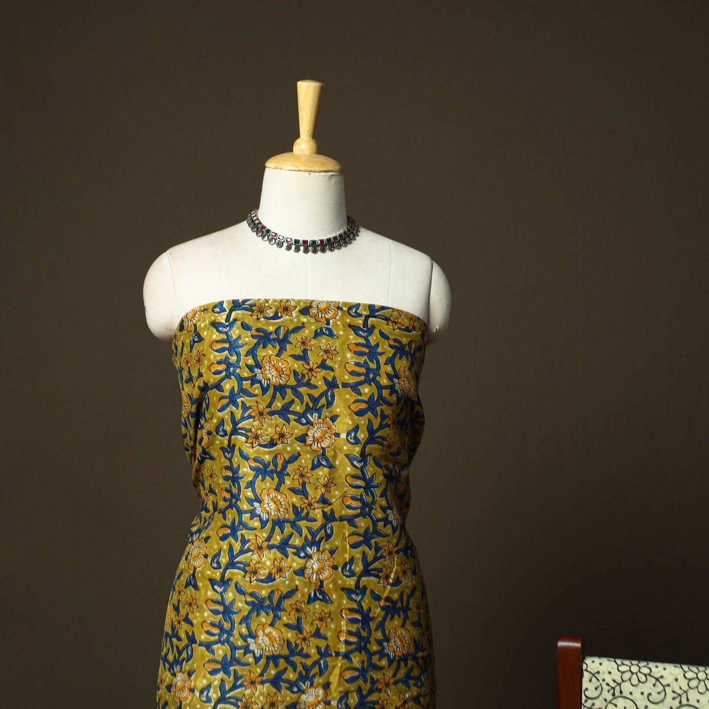 Chanderi silk hand block bagru print 3pc unstitched dress