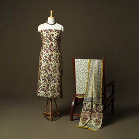 Chanderi silk hand block bagru print 3pc unstitched dress