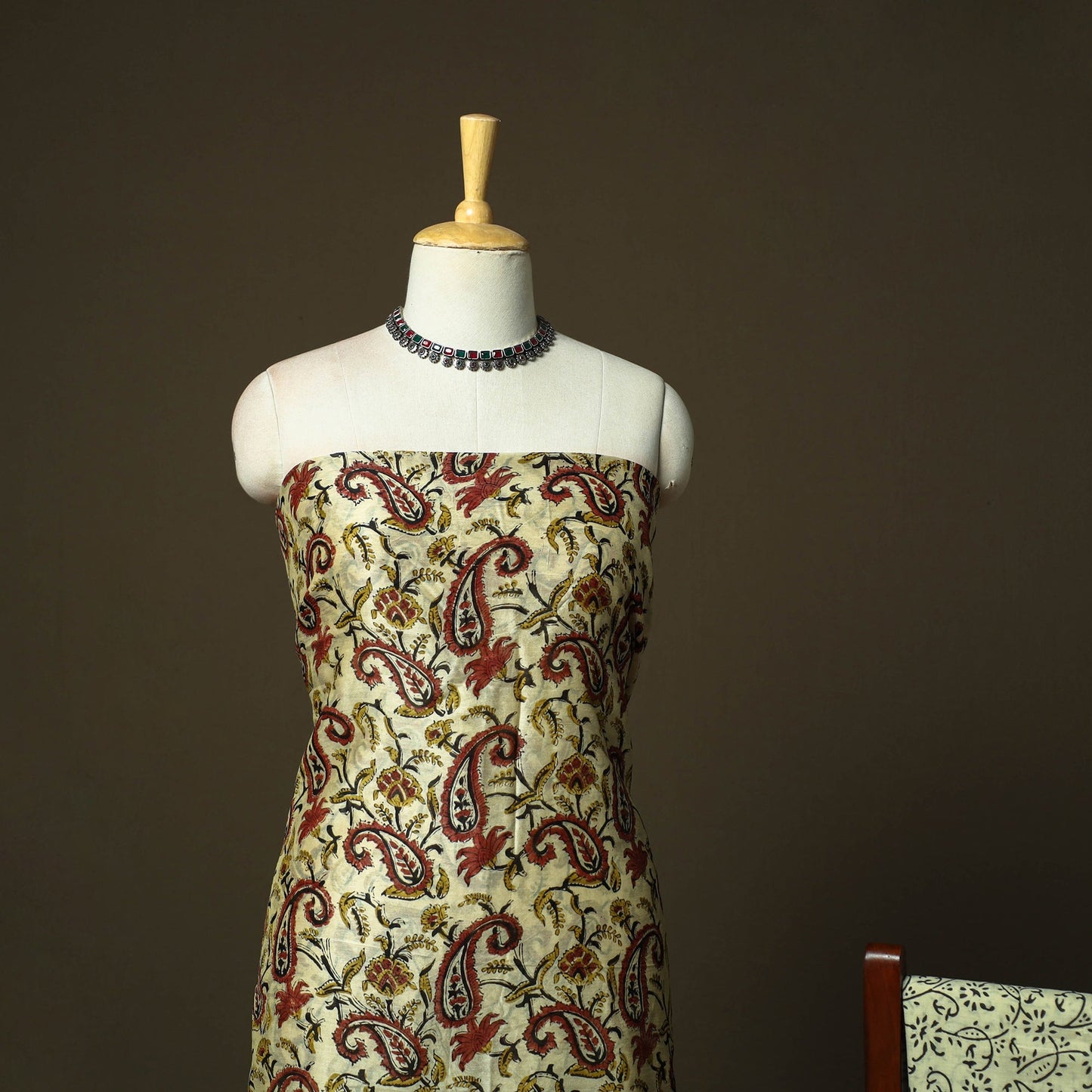 Chanderi silk hand block bagru print 3pc unstitched dress