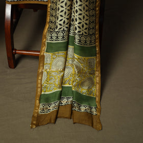 Chanderi silk hand block bagru print 3pc unstitched dress