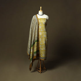 Chanderi silk hand block bagru print 3pc unstitched dress