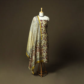 Chanderi silk hand block bagru print 3pc unstitched dress