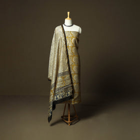 Chanderi silk hand block bagru print 3pc unstitched dress