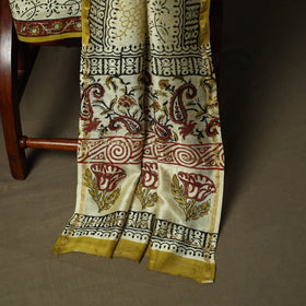 Chanderi silk hand block bagru print 3pc unstitched dress