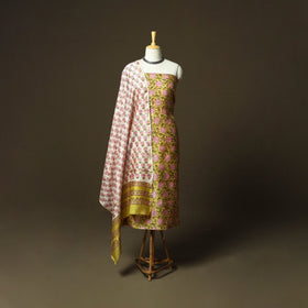 Chanderi silk hand block sanganeri print 3pc unstitched