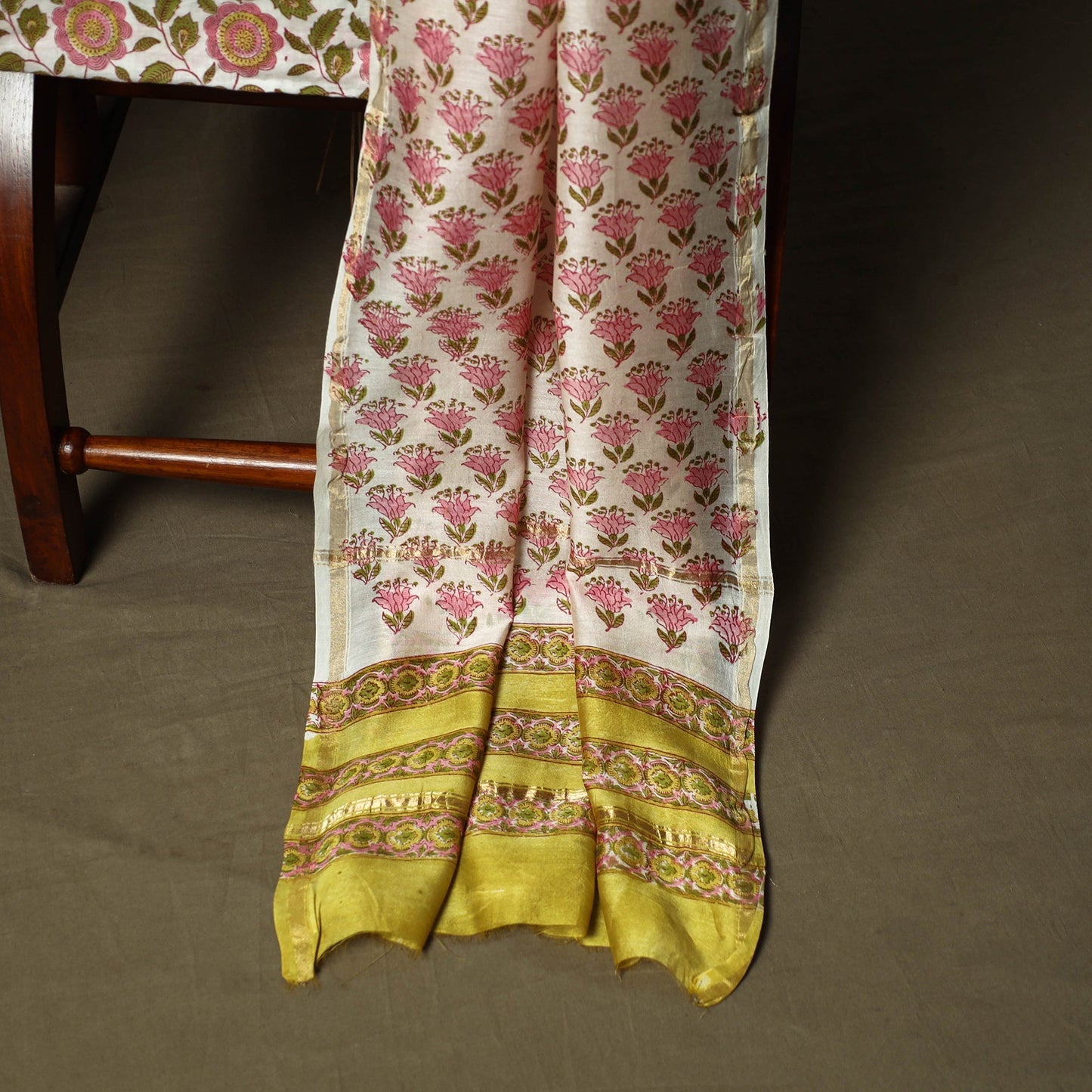 Chanderi silk hand block sanganeri print 3pc unstitched