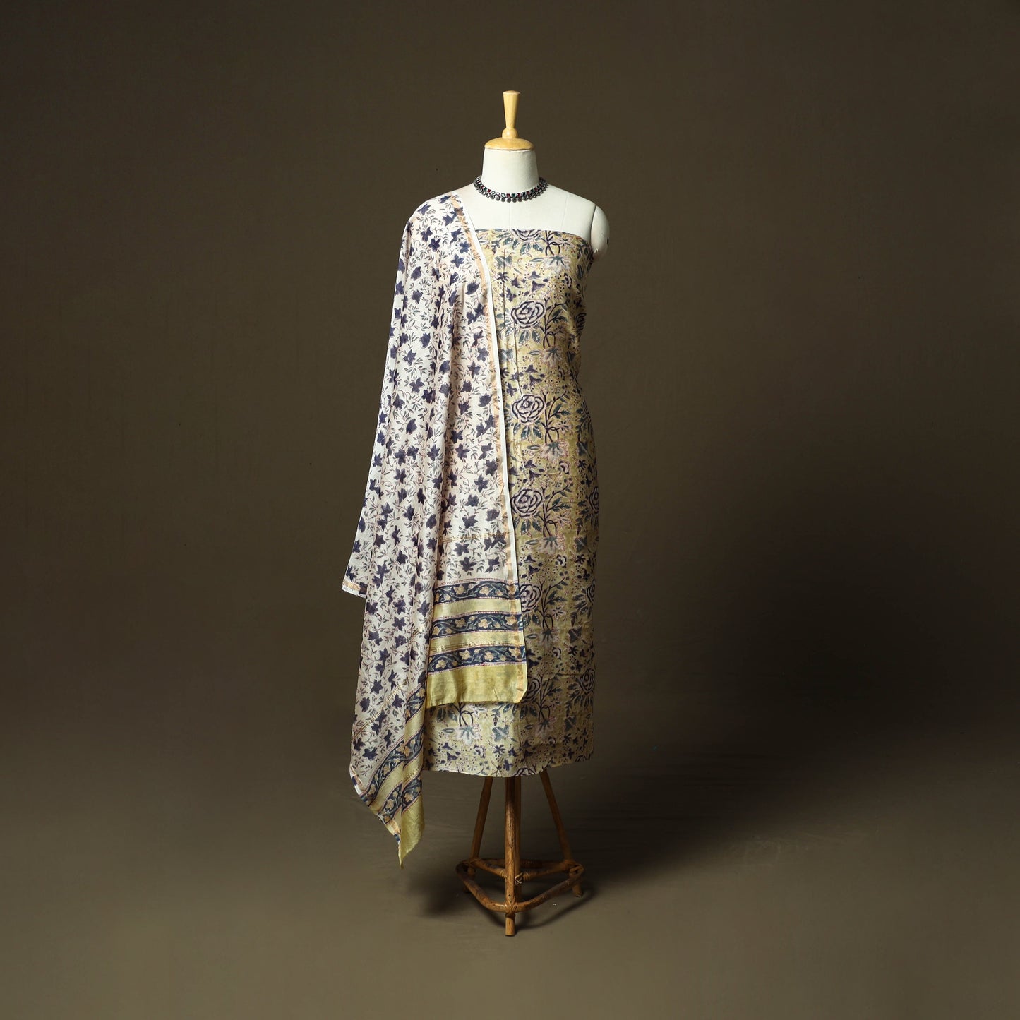 Chanderi silk hand block sanganeri print 3pc unstitched