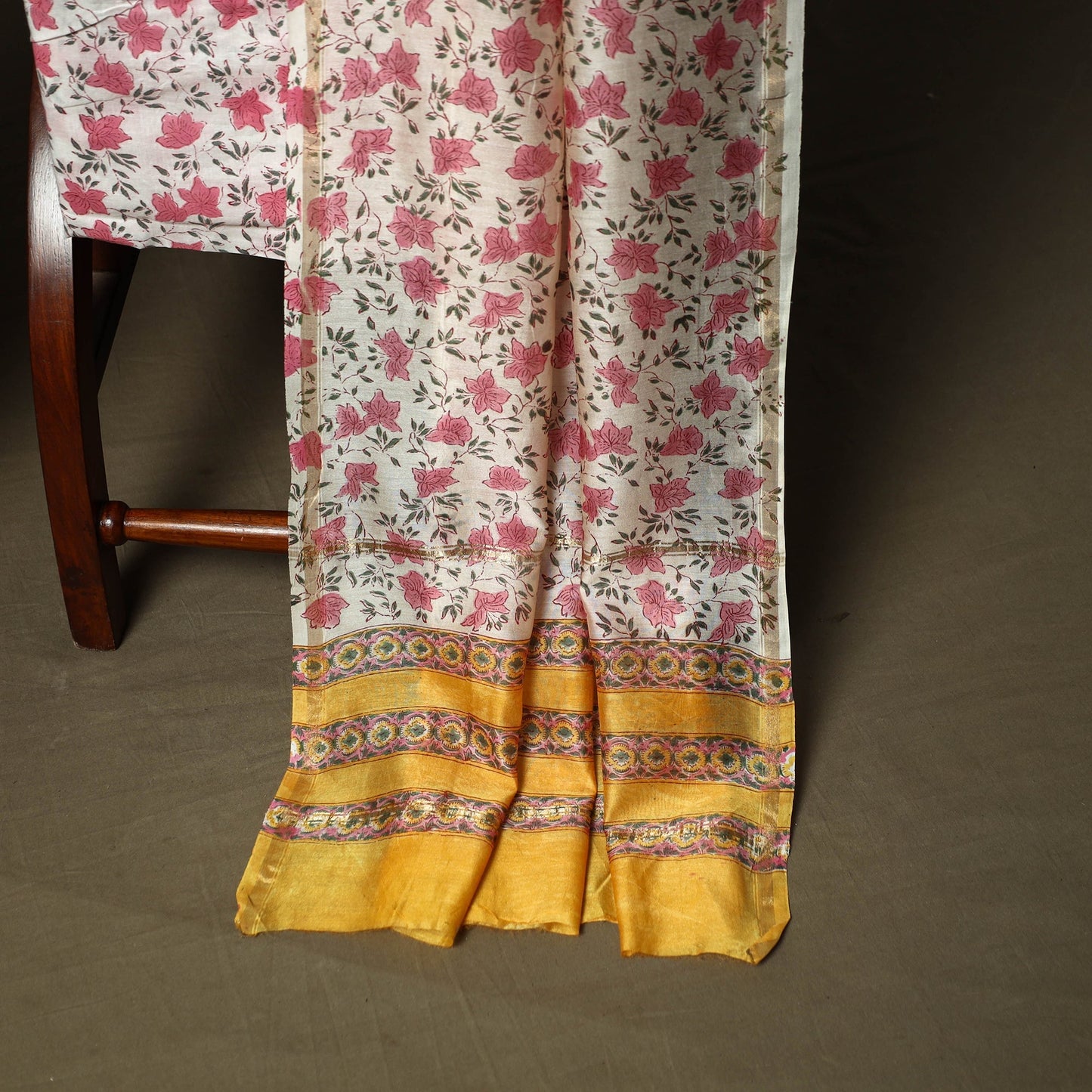 Chanderi silk hand block sanganeri print 3pc unstitched