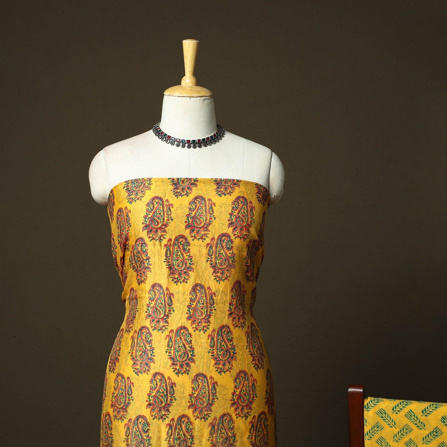 Chanderi silk hand block sanganeri print 3pc unstitched