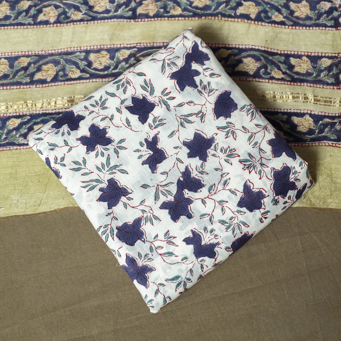 Chanderi silk hand block sanganeri print 3pc unstitched