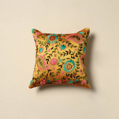 Chanderi silk hand embroidery cushion cover 10 - handcrafted