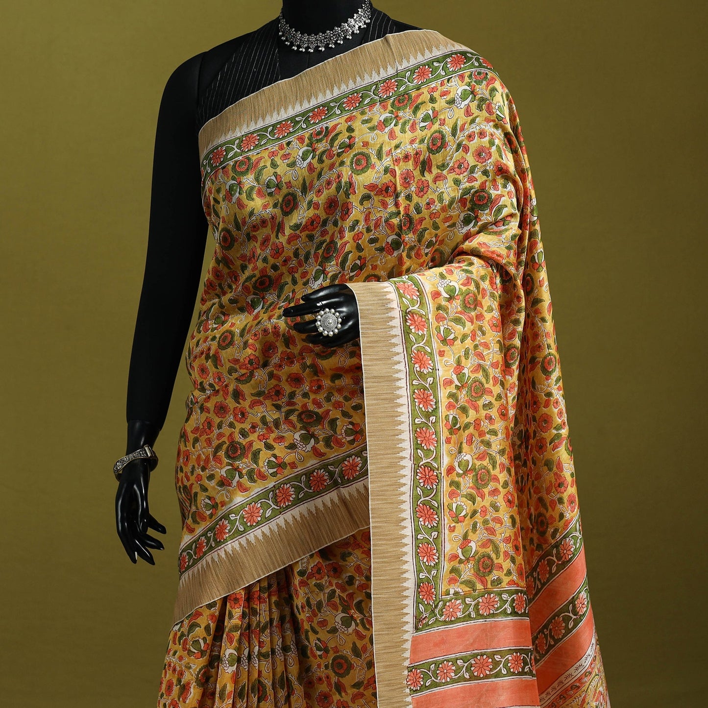 Chanderi silk hand sanganeri saree with ghicha border 14