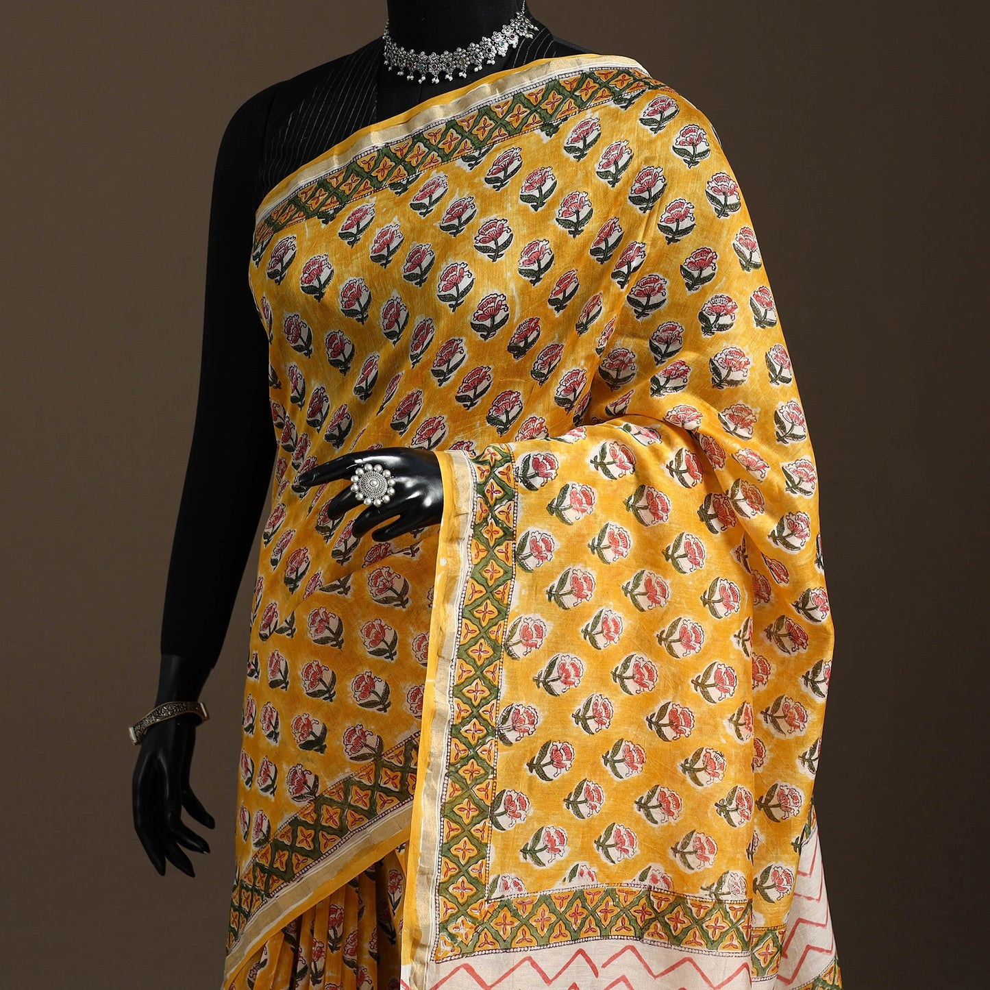 Chanderi silk hand sanganeri saree with zari border 01