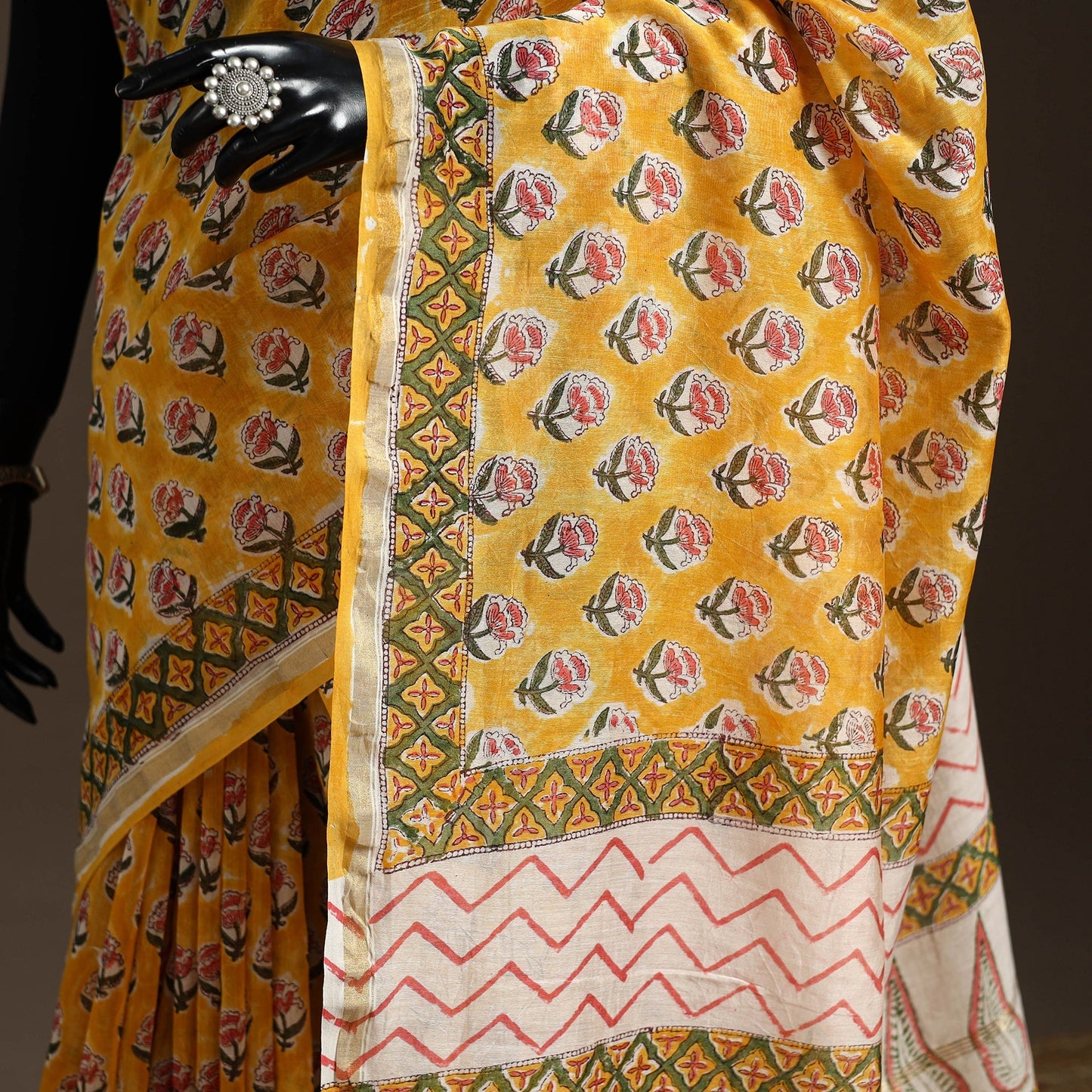Chanderi silk hand sanganeri saree with zari border 01