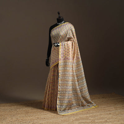 Chanderi silk hand sanganeri saree with zari border 02