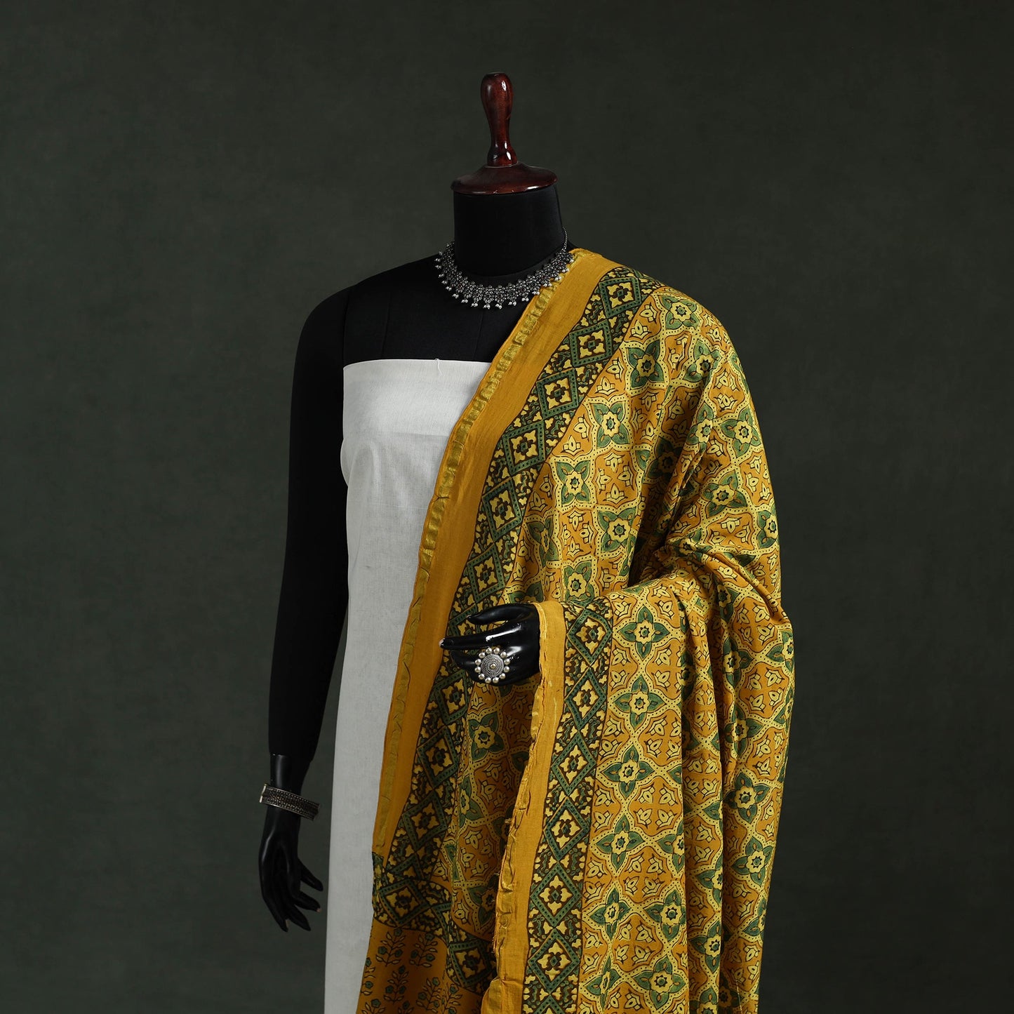 Yellow - chanderi silk kutch hand block print natural dyed