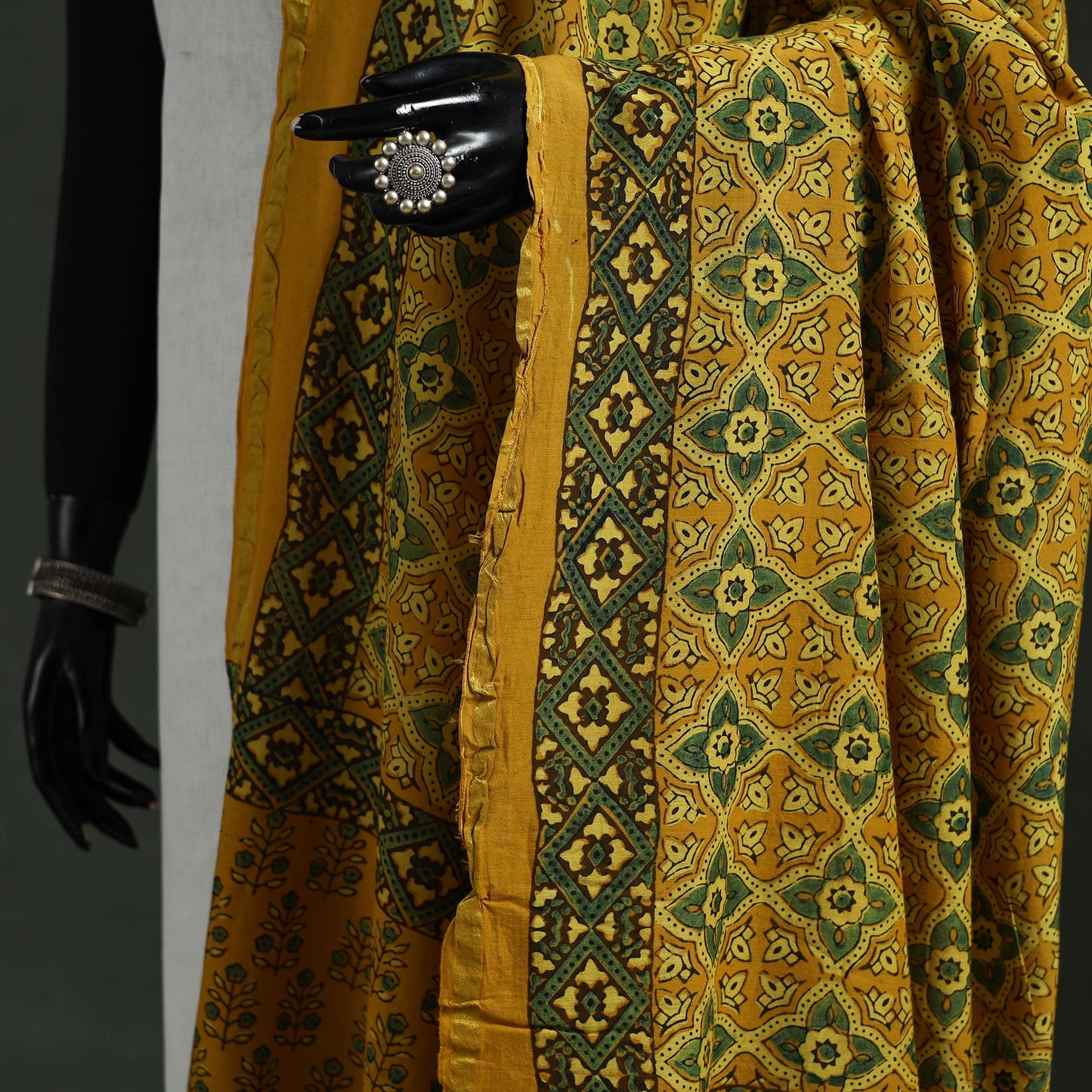 Yellow - chanderi silk kutch hand block print natural dyed
