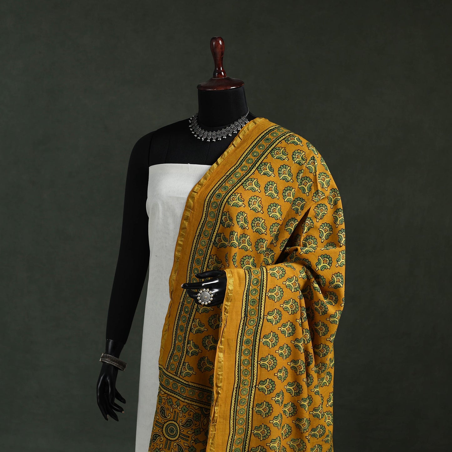 Yellow - chanderi silk kutch hand block print natural dyed