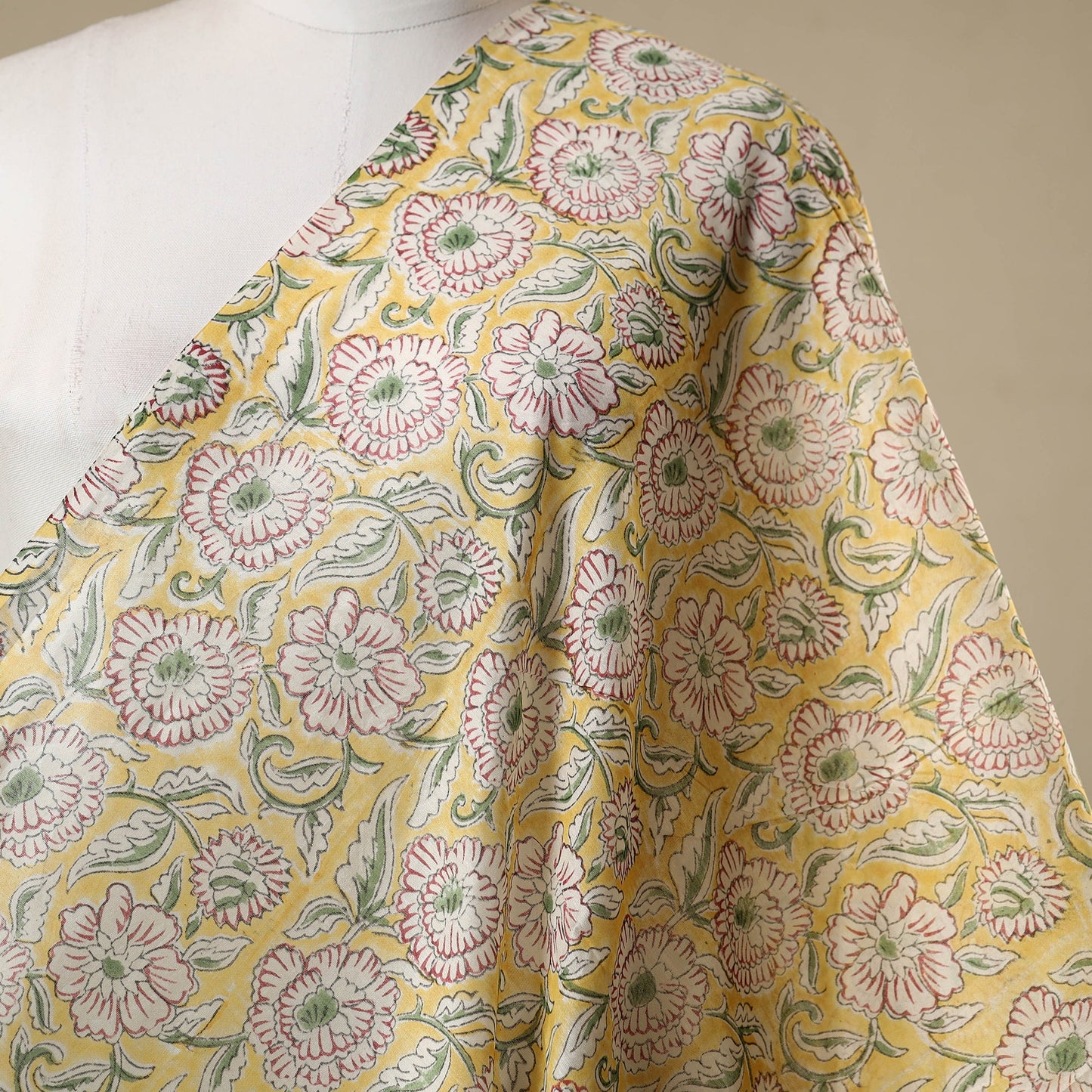 Yellow - chanderi silk sanganeri fabric 09 - handcrafted