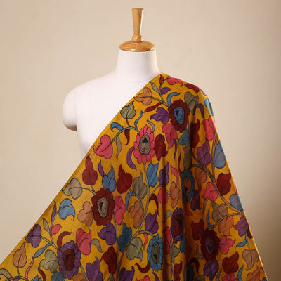 Yellow Chanderi Silk Srikalahasti Pen Kalamkari Fabric