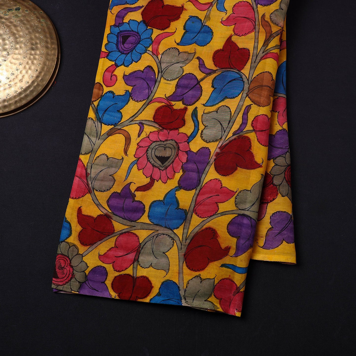 Yellow Chanderi Silk Srikalahasti Pen Kalamkari Fabric