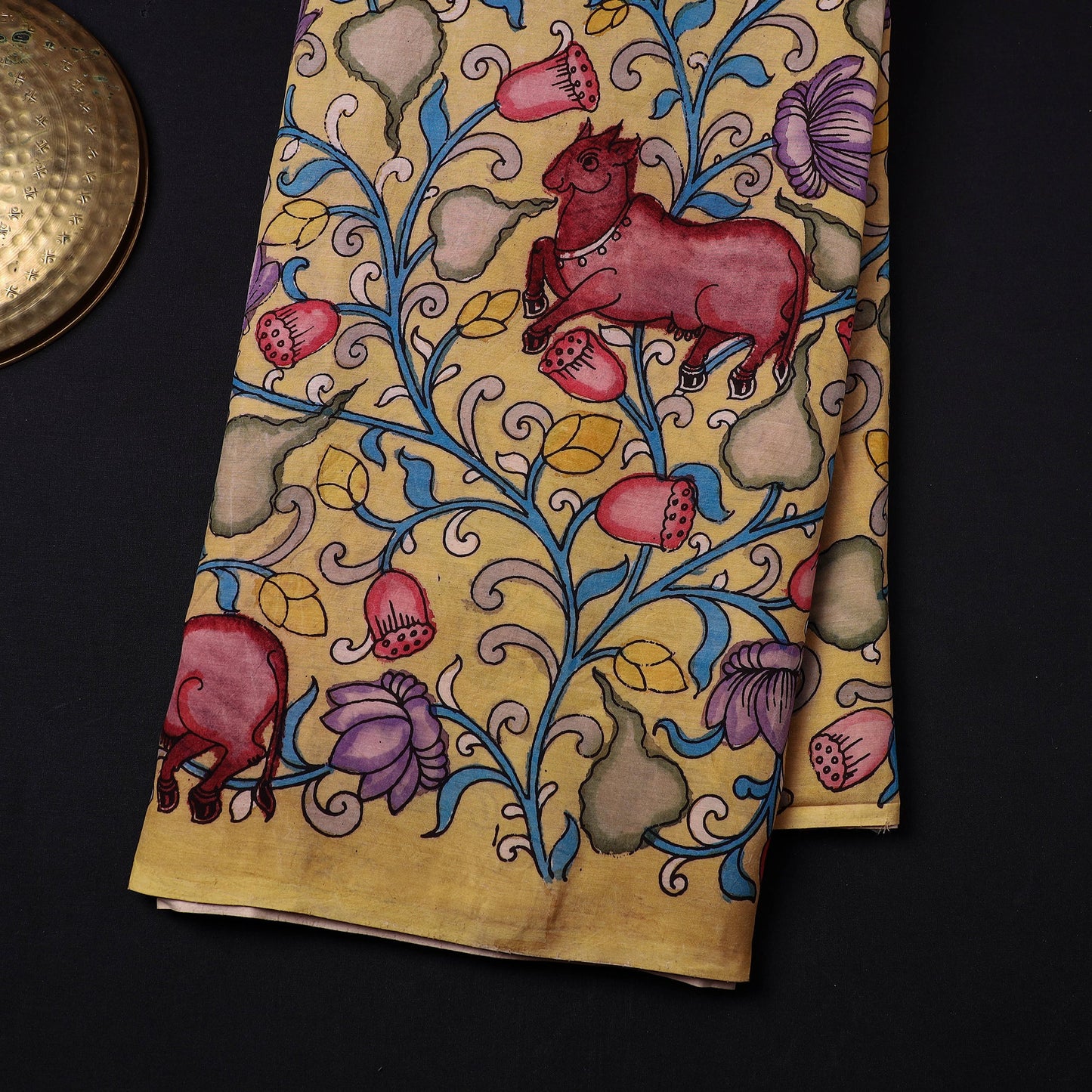 Yellow Chanderi Silk Srikalahasti Pen Kalamkari Fabric