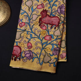 Yellow Chanderi Silk Srikalahasti Pen Kalamkari Fabric