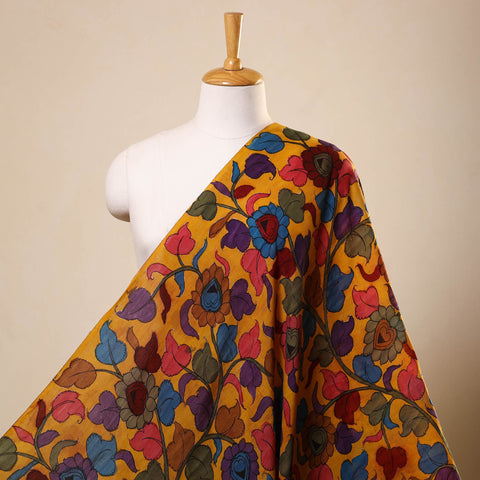 Yellow Chanderi Silk Srikalahasti Pen Kalamkari Fabric