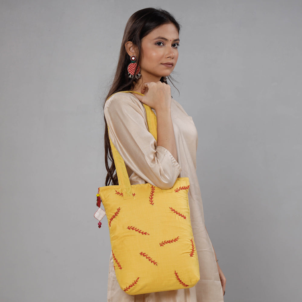  Chandi Maati Kantha Work Silk Cotton Tote Bag 