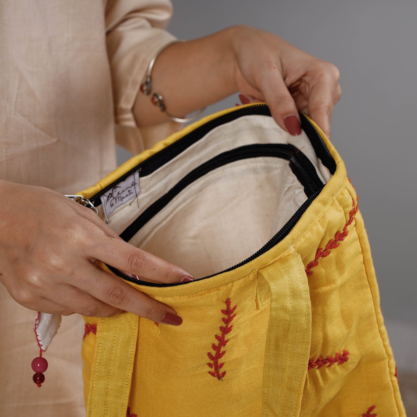  Chandi Maati Kantha Work Silk Cotton Tote Bag 