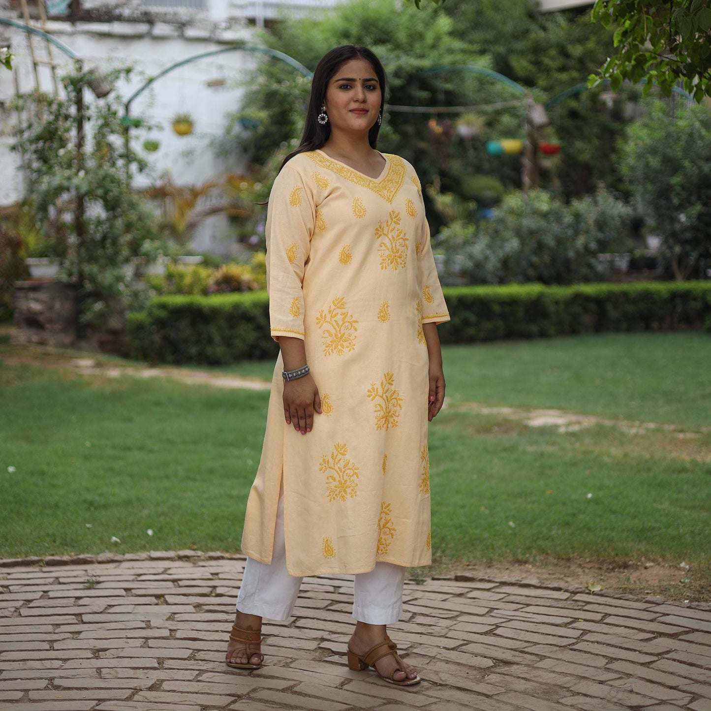 Buy Chikankari Hand Embroidered Cotton Long Kurta for Women