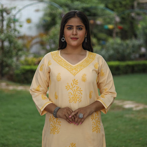Buy Chikankari Hand Embroidered Cotton Long Kurta for Women