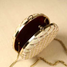 Yellow Chikankari Hand Embroidered Tussar Silk Clutch/Sling Bag