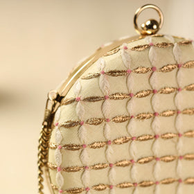 Yellow Chikankari Hand Embroidered Tussar Silk Clutch/Sling Bag