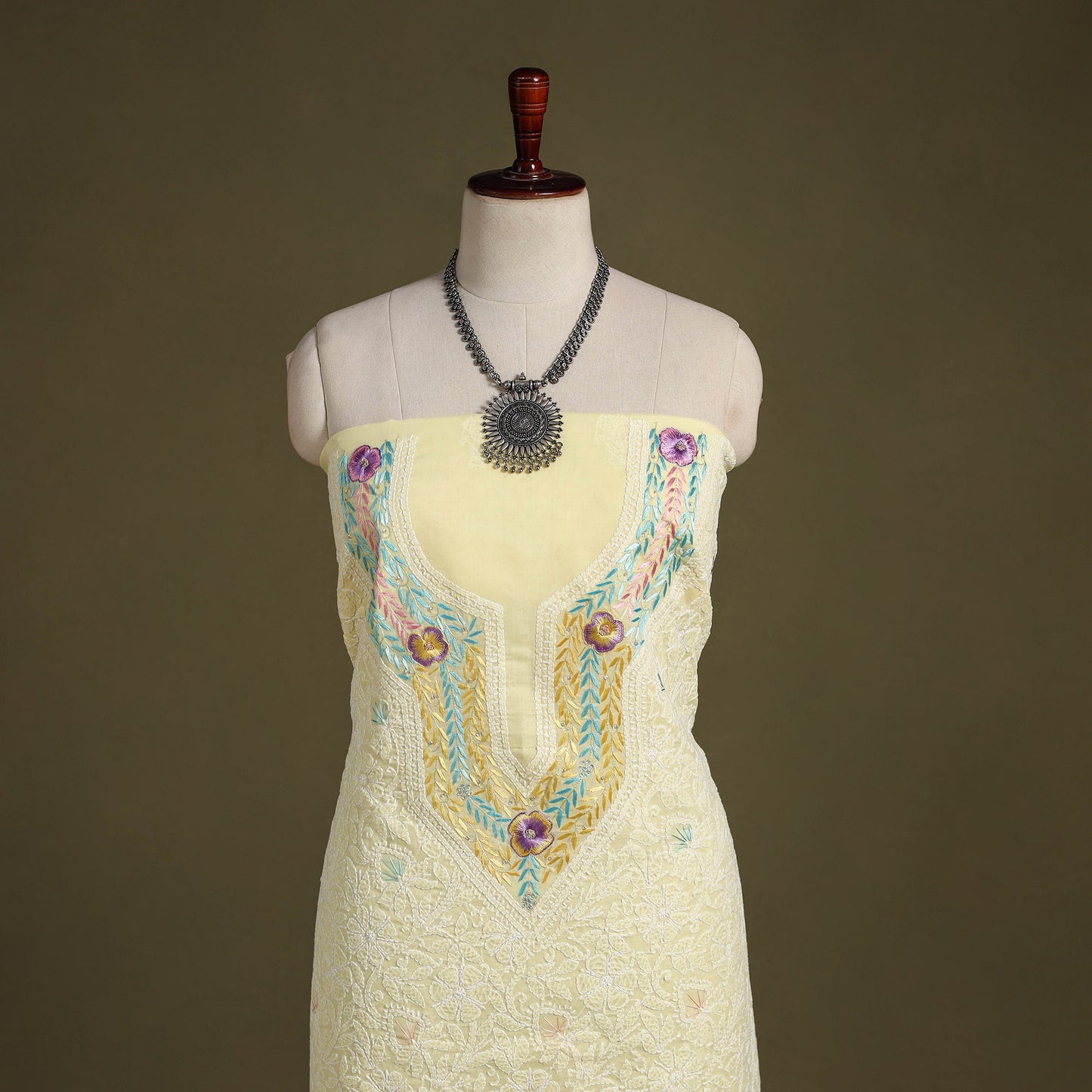 Chikankari with Parsi Style Embroidery Cotton Kurta Material