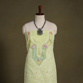 Yellow Chikankari with Parsi Style Embroidery Cotton Kurta Material