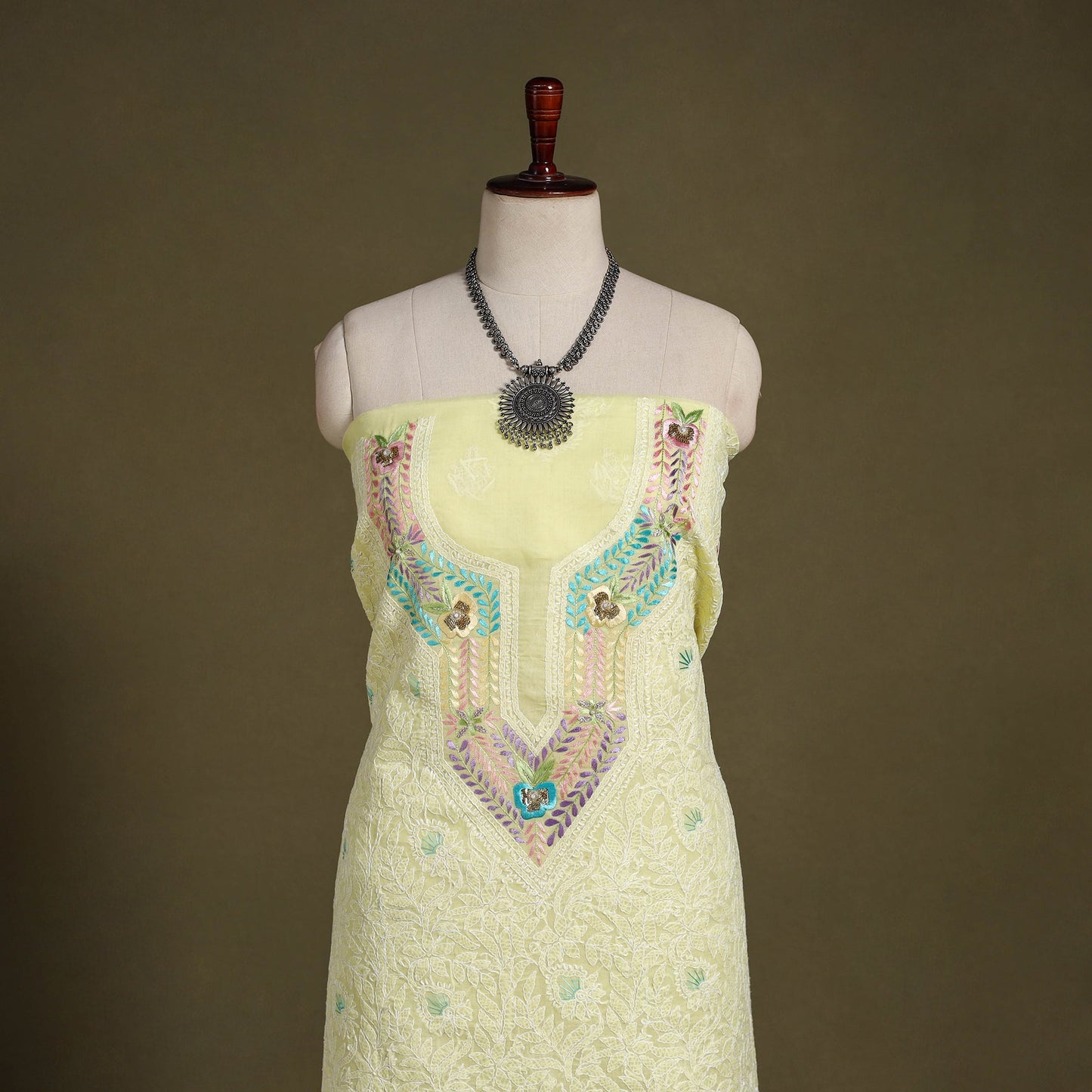 Chikankari with Parsi Style Embroidery Cotton Kurta Material