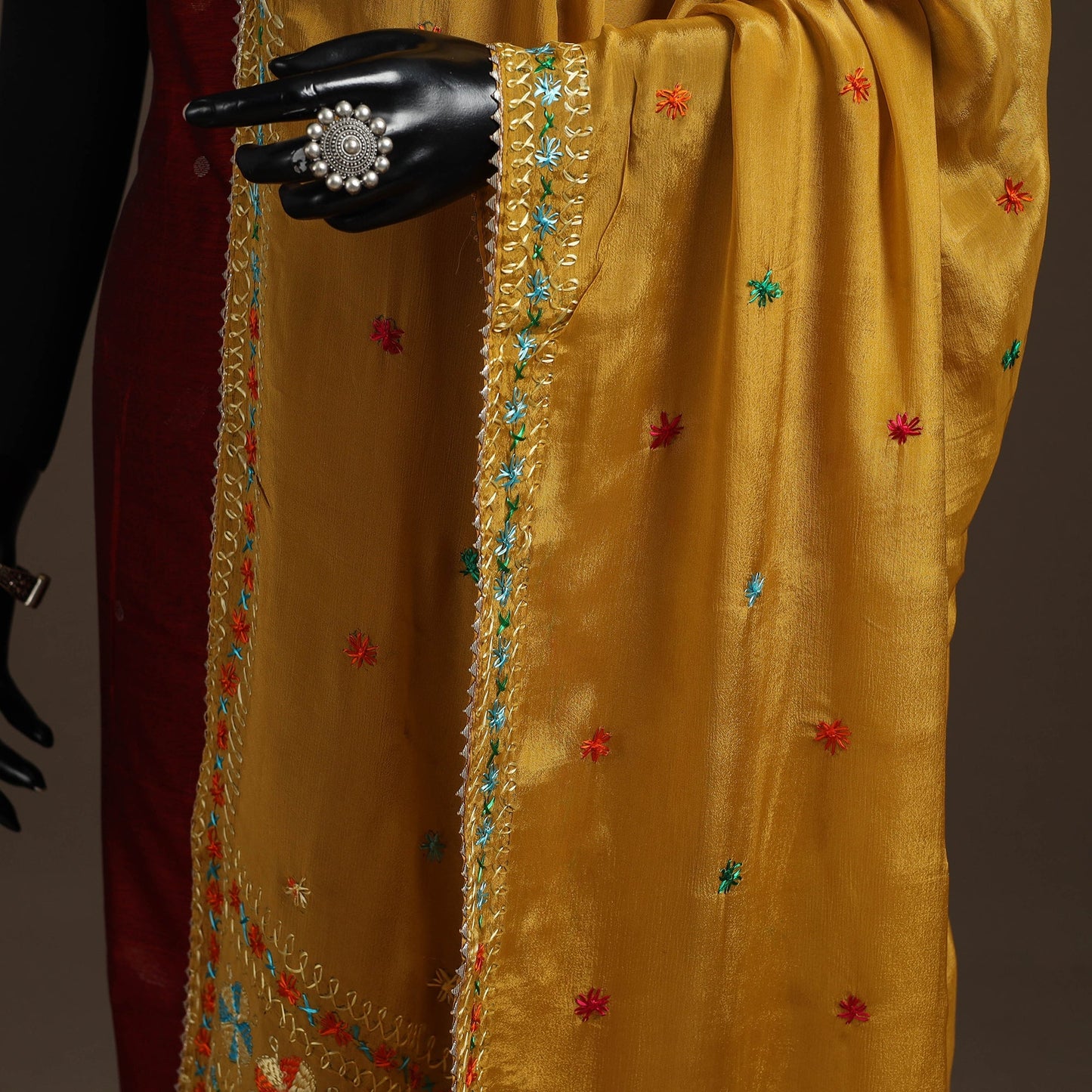 Chinon silk hand embroidered phulkari dupatta 05