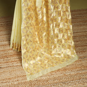Yellow - chinon silk hand embroidery phulkari saree 18