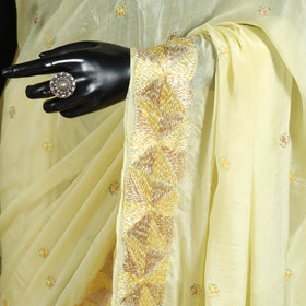 Yellow - chinon silk hand embroidery phulkari saree 18