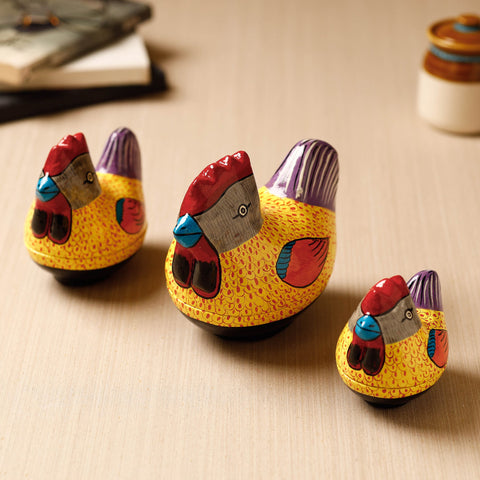Cock - Kashmiri Handpainted Papier Mache Yellow Multipurpose Boxes (Set of 3 - Small, Medium, Large)