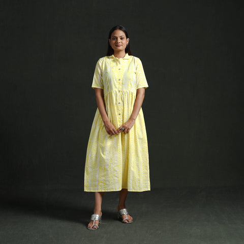 Collared neck buttoned down flared cotton hand block batik