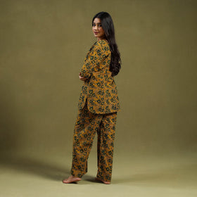 Yellow Cotton Ajrakh Block Print Night Suit Set