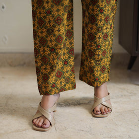 Buy Yellow Cotton Ajrakh Block Print Night Suit Set