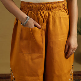 Buy Orange Cotton Bengal Kantha Hand Embroidery Palazzo