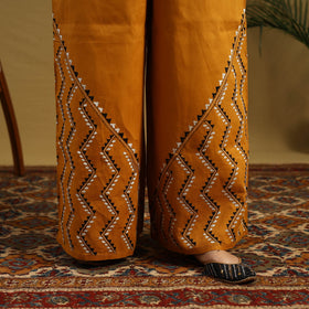 Buy Orange Cotton Bengal Kantha Hand Embroidery Palazzo