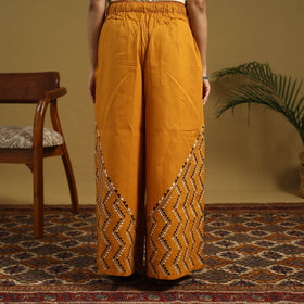 Buy Orange Cotton Bengal Kantha Hand Embroidery Palazzo