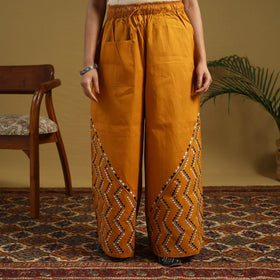 Buy Orange Cotton Bengal Kantha Hand Embroidery Palazzo