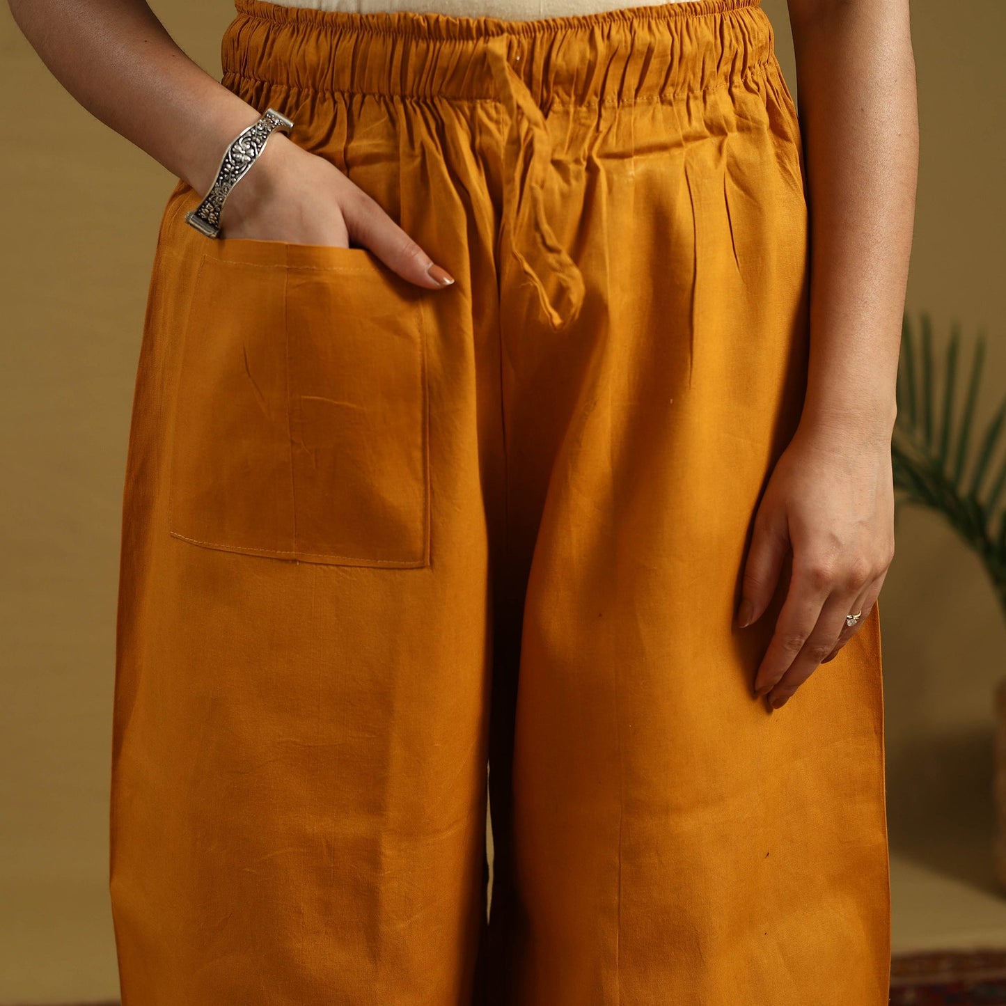 Buy Orange Cotton Bengal Kantha Hand Embroidery Palazzo